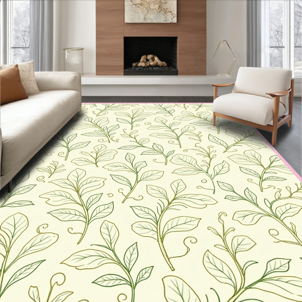 Verdant Leafy Branches on Cream Background Rug