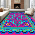 Vibrant Pink Teal Swirl Medallion Rug
