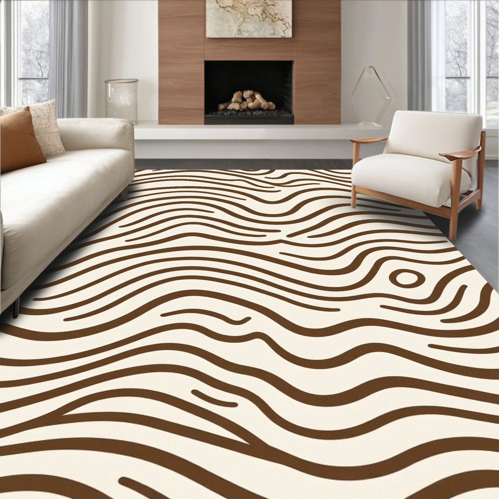 Organic Brown Wavy Lines Cream Rug