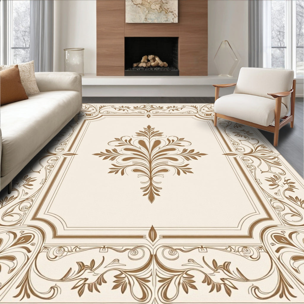 Ornate Brown Floral Medallion Frame Rug