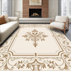 Ornate Brown Floral Medallion Frame Rug
