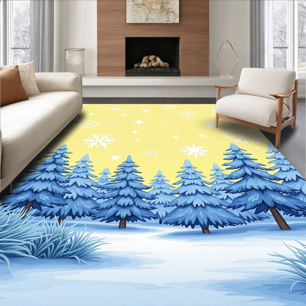 Winter Wonderland Blue Spruce Snowflakes Rug