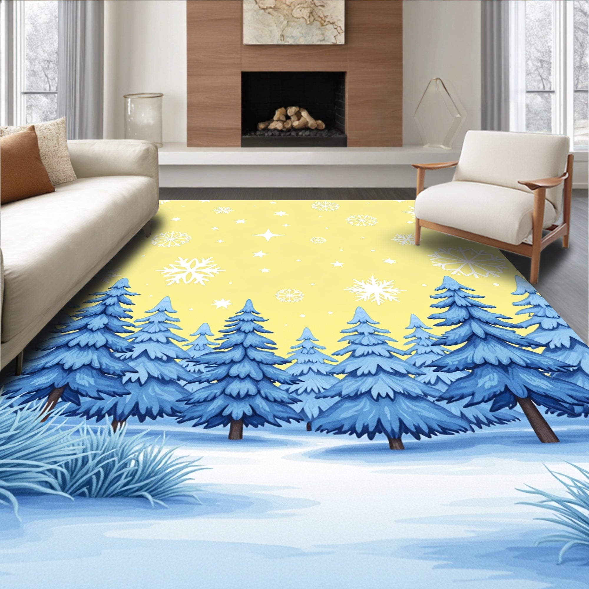 Winter Wonderland Blue Spruce Snowflakes Rug