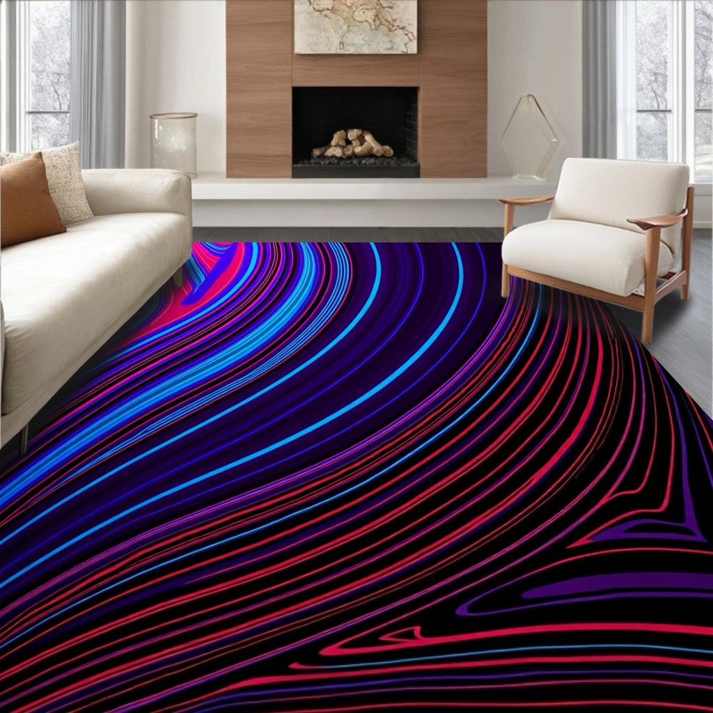 Vibrant Electric Swirl Fluid Lines Rug