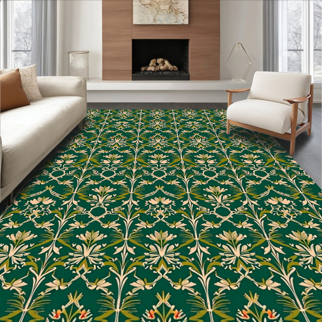 Vintage Emerald Floral Vine Rug