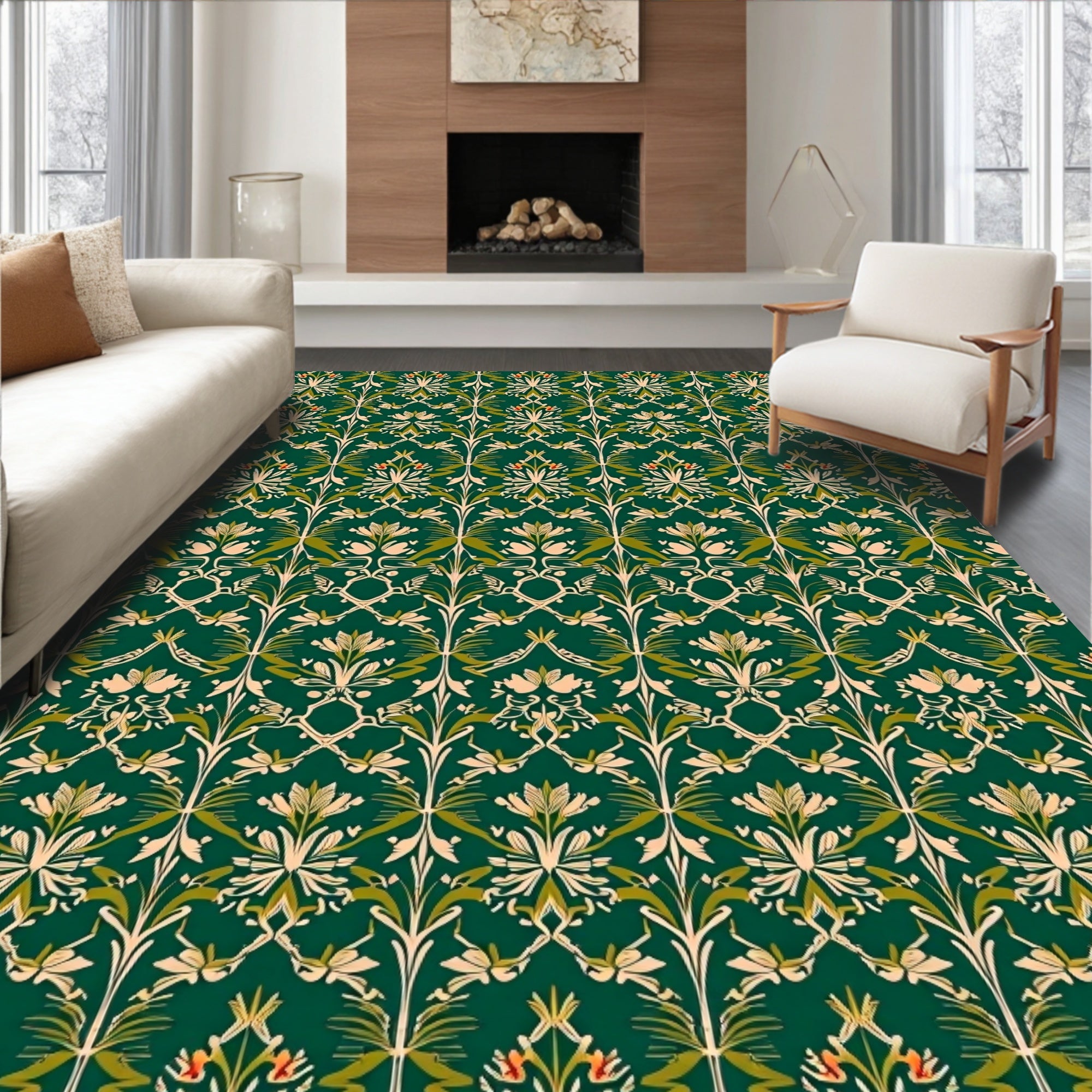 Vintage Emerald Floral Vine Rug