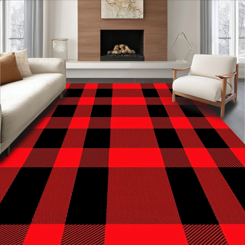 Classic Red Black Buffalo Plaid Tartan Rug
