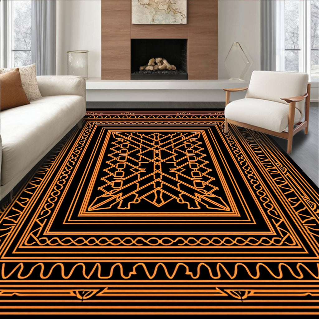Orange Geometric Abstract Border Rug