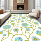 Turquoise Blue Floral Vine Medallion Rug