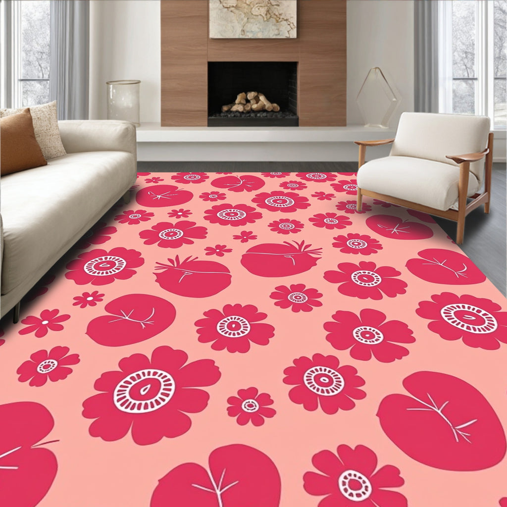 Pink Floral Tomato Collage Rug
