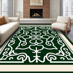 Deep Emerald White Floral Scroll Rug