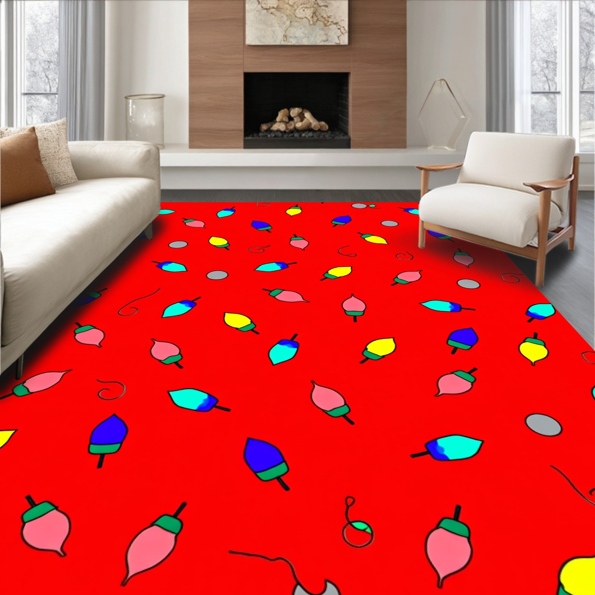 Cheerful Red Light Bulb Collection Rug