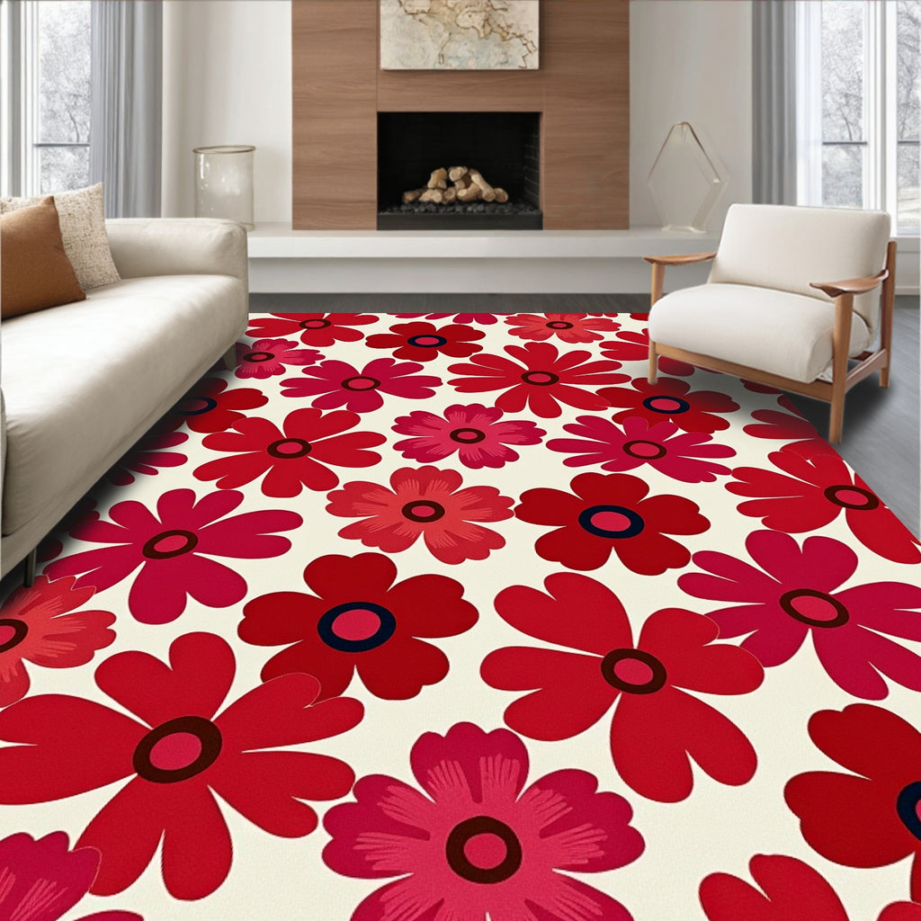 Retro Red Floral Bloom Rug