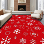 White Snowflakes On Red Field Rug