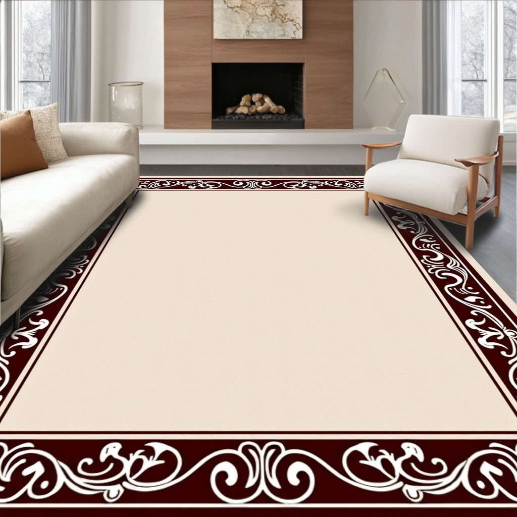 Victorian Burgundy Floral Scroll Frame Rug