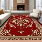 Crimson Golden Floral Medallion Border Rug
