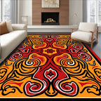 Vibrant Red Yellow Symmetry Swirls Rug
