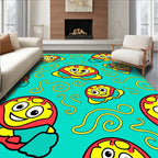 Whimsical Cartoon Characters on Teal Background Rug