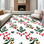Green Forest Red Berries Deer Rug