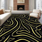 Black Yellow Swirling Abstract Flow Rug