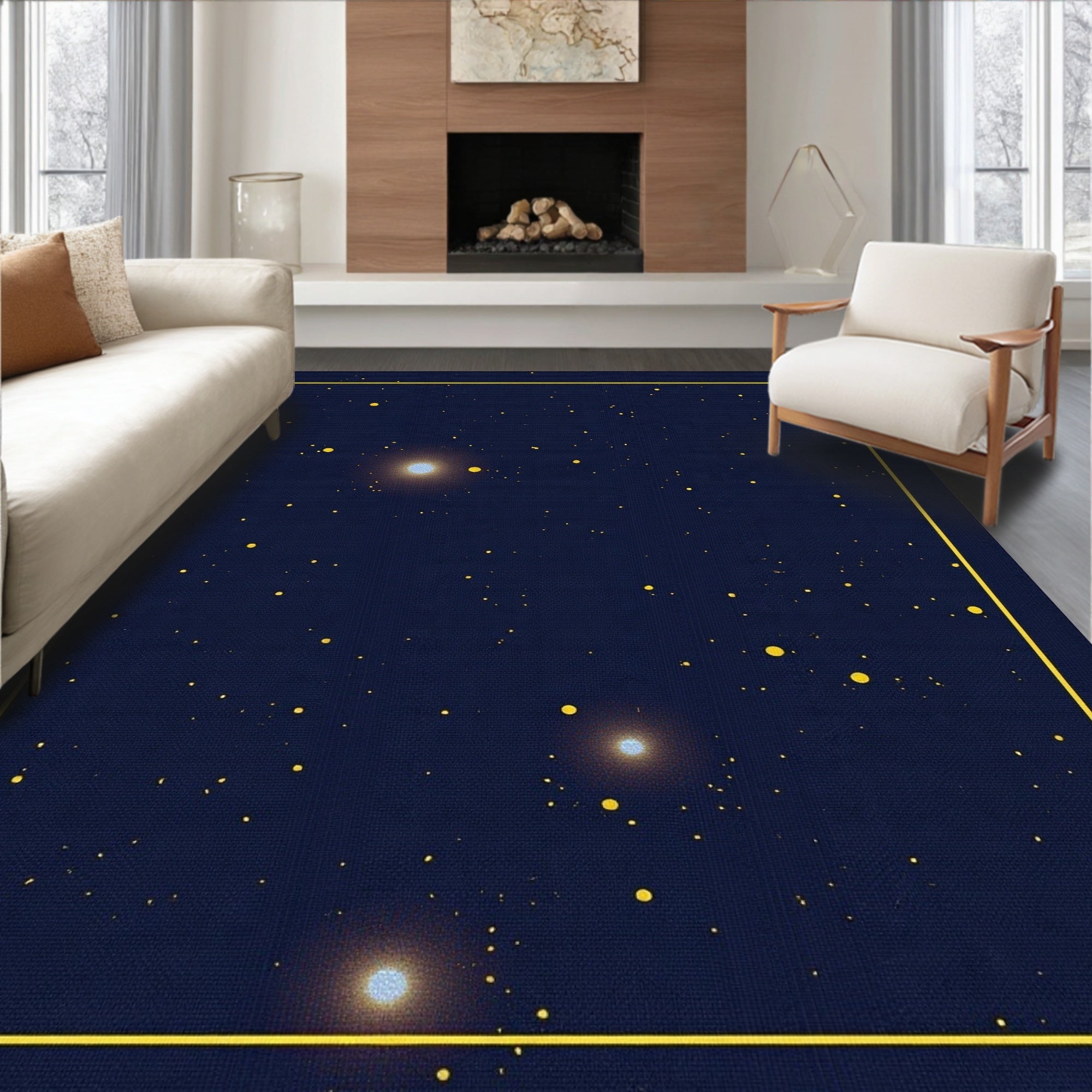 Midnight Sky Glowing Star Cluster Rug