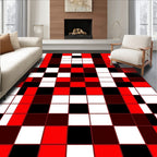 Bold Red Black White Scattered Squares Rug