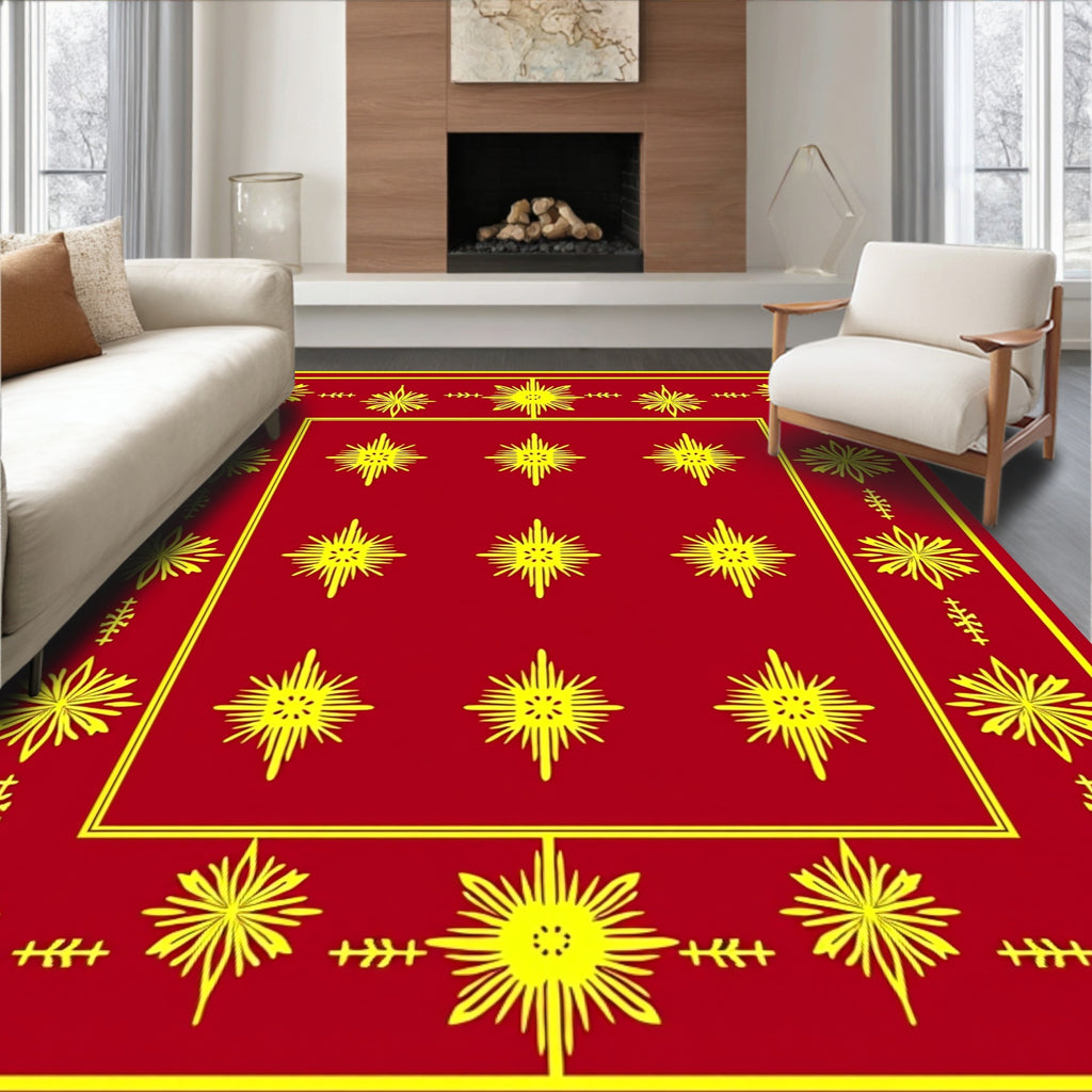 Crimson Yellow Star Burst Border Rug