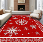 Red White Snowflake Bordered Classic Rug