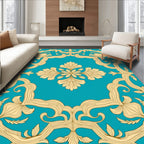 Golden Floral Medallion on Teal Background Rug