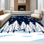 Winter Snowfall Forest Landscape Rug