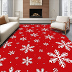 Red White Snowflake Scattered Winter Rug