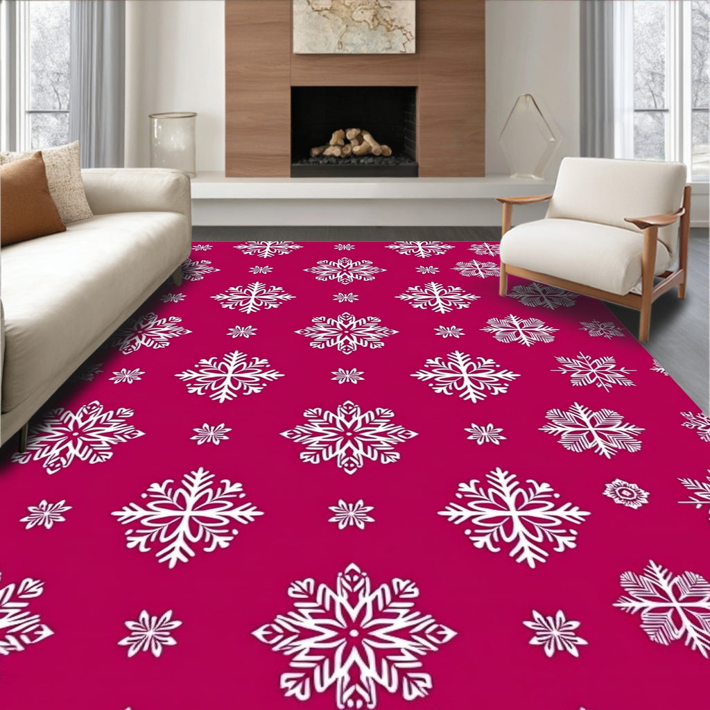 Crimson Snowflake Cluster Graphic Rug