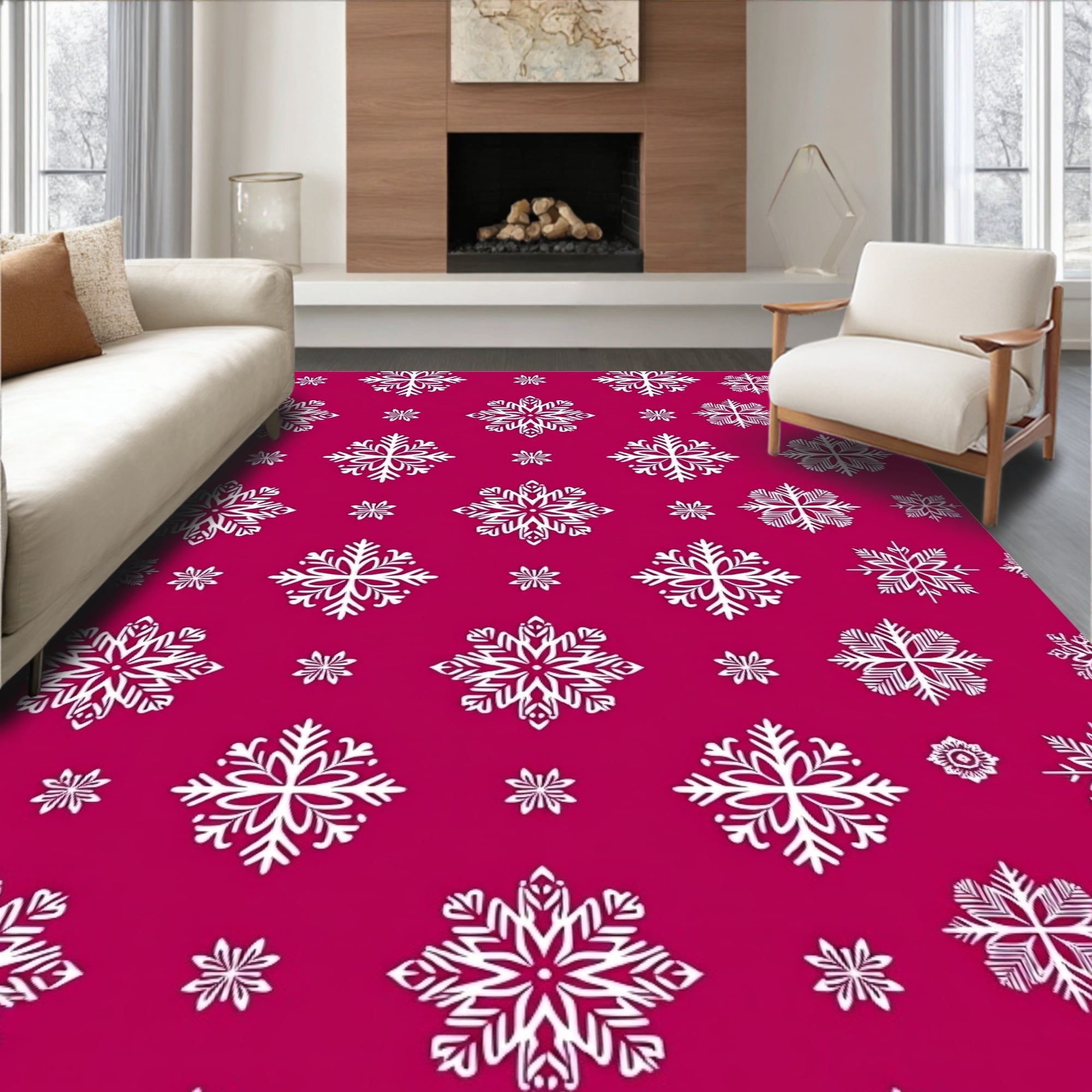 Crimson Snowflake Cluster Graphic Rug