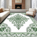 Emerald Green Floral Scroll Medallion Rug