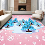 Whimsical Blue Christmas Trees Snowflakes Rug