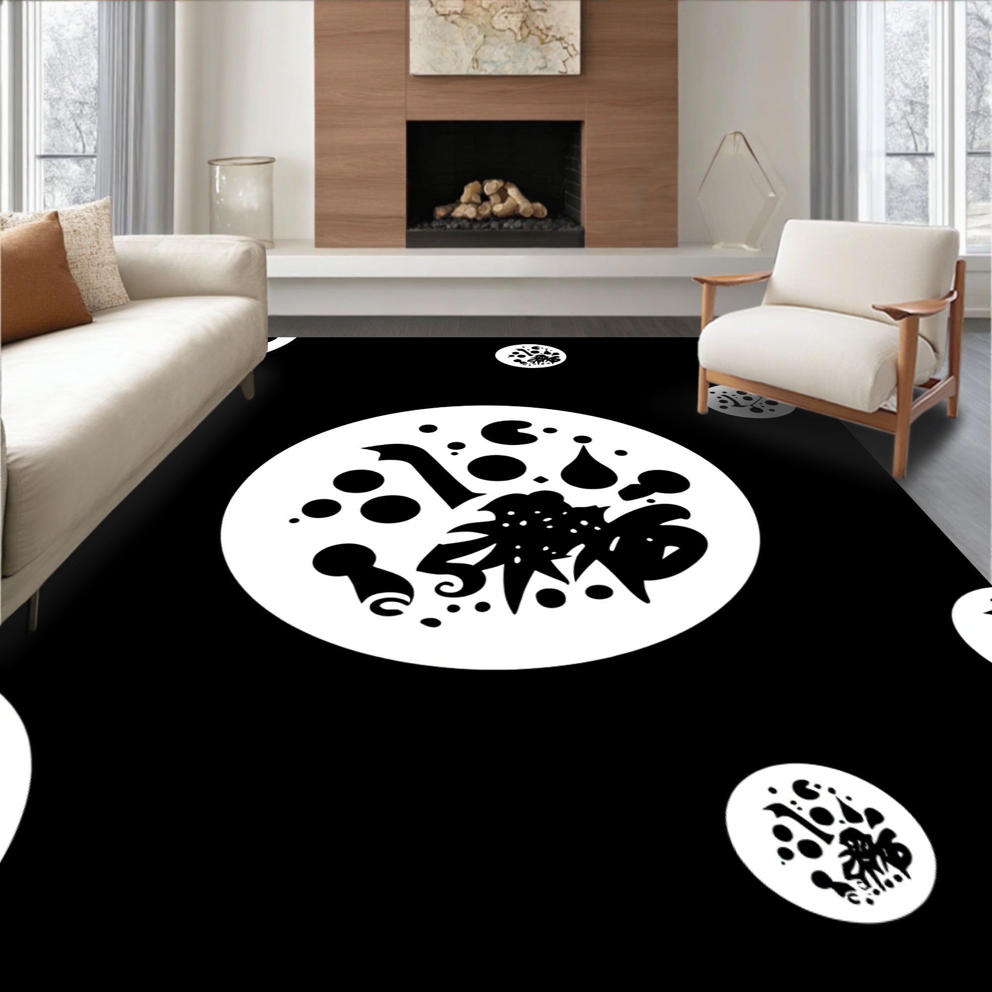 Monochrome Whimsical Celestial Orbs Rug