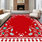 Festive Red White Evergreen Scatter Rug