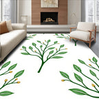 Emerald Green Branch Buds on White Rug