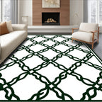 Dark Green Interlocking Vine Lattice Rug