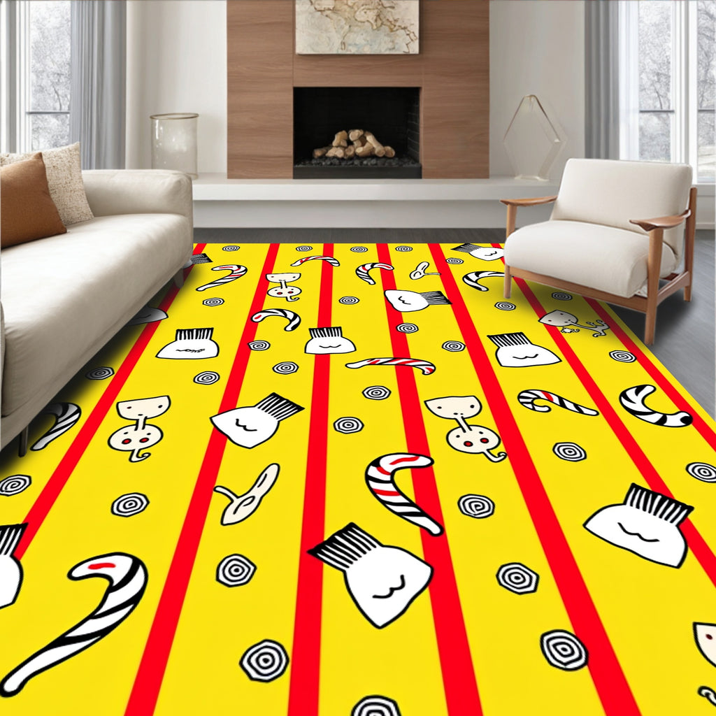 Whimsical Red Striped Candy Cane Figures Rug