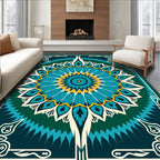 Teal And Yellow Floral Mandala Rug