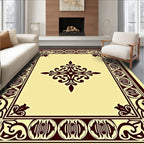 Deep Burgundy Floral Centerpiece Border Rug