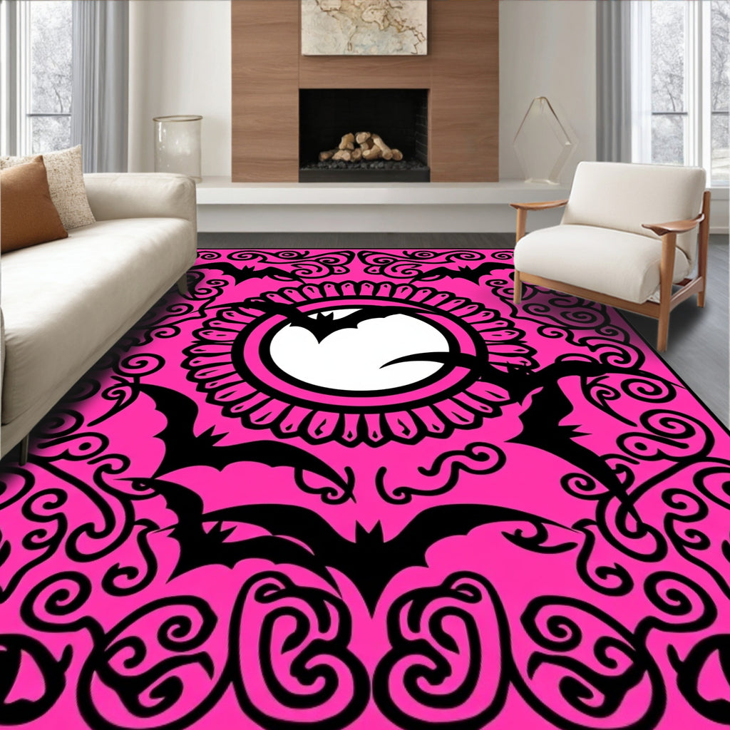 Fuchsia Flying Bats Spiral Frame Rug