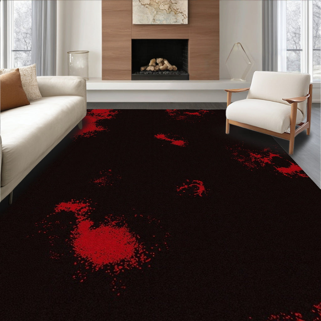 Crimson Splatter Abstract Rug