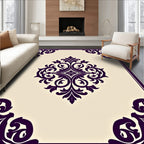 Dark Plum Damask Scroll Medallion Rug