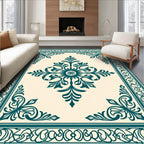 Teal Floral Medallion Border Rug