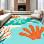 Turquoise Turtle Coral Reef Scene Rug