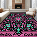 Bold Pink Teal Floral Scroll Rug