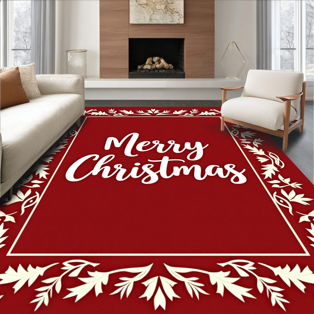 Crimson Floral Border Christmas Rug