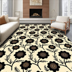 Black Floral Silhouette Cream Ground Rug